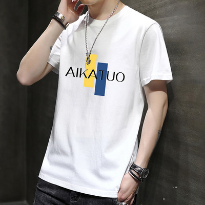 Tricou bărbătesc din bumbac model nou cu decolteu oval și mâneci scurte