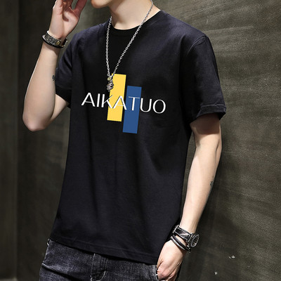 Tricou bărbătesc din bumbac model nou cu decolteu oval și mâneci scurte