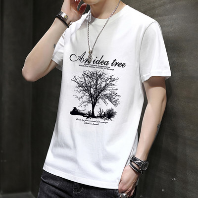 Tricou bărbătesc din bumbac model nou cu decolteu oval și mâneci scurte