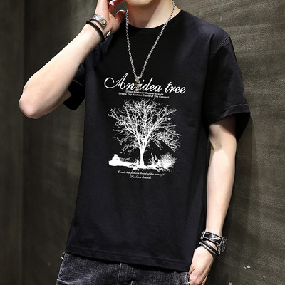 Tricou bărbătesc din bumbac model nou cu decolteu oval și mâneci scurte