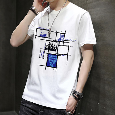 Tricou bărbătesc din bumbac model nou cu decolteu oval și mâneci scurte