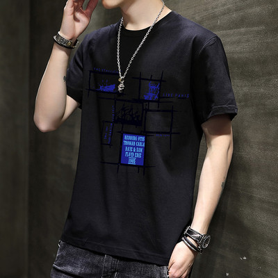 Tricou bărbătesc din bumbac model nou cu decolteu oval și mâneci scurte