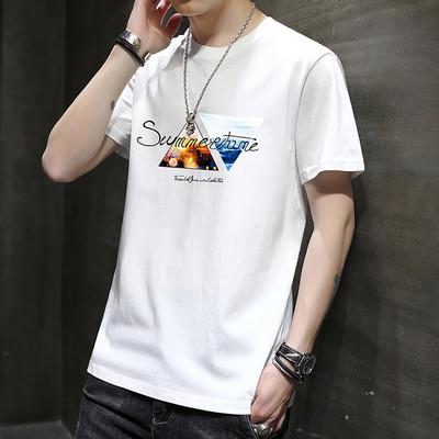 Tricou bărbătesc din bumbac model nou cu decolteu oval și mâneci scurte