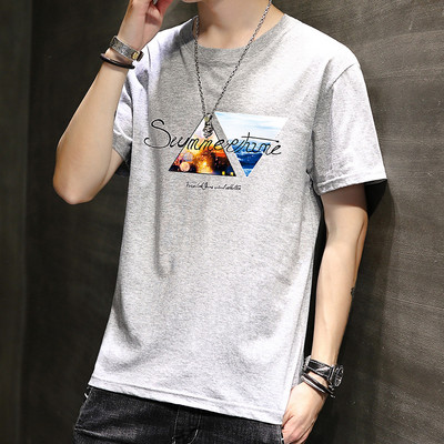 Tricou bărbătesc din bumbac model nou cu decolteu oval și mâneci scurte