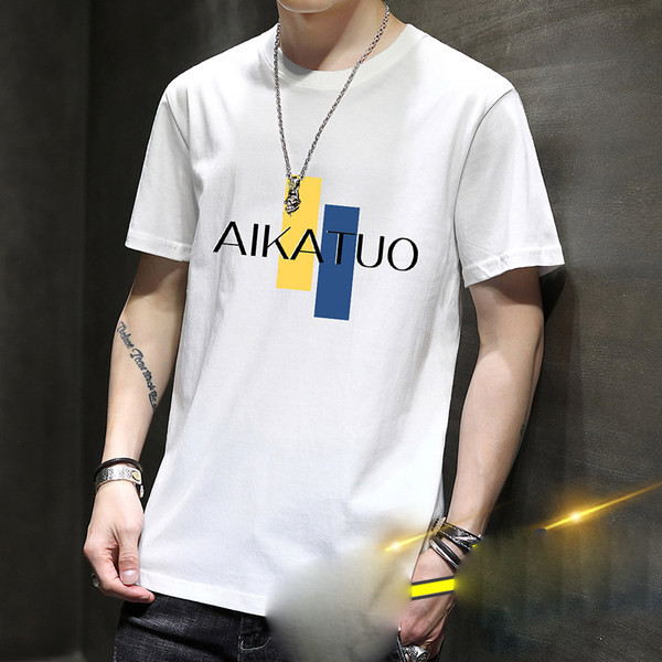 Tricou bărbătesc din bumbac model nou cu decolteu oval și mâneci scurte