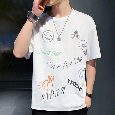 Tricou casual pentru bărbați cu inscripții și mâneci scurte