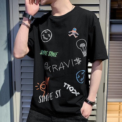 Tricou casual pentru bărbați cu inscripții și mâneci scurte