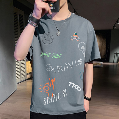 Tricou casual pentru bărbați cu inscripții și mâneci scurte