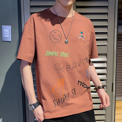 Tricou casual pentru bărbați cu inscripții și mâneci scurte