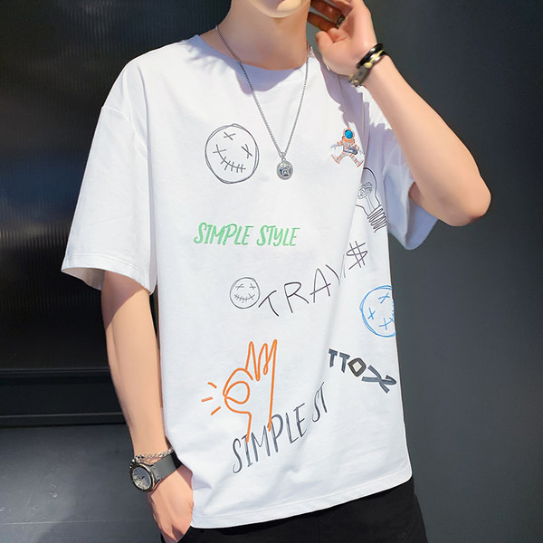 Tricou casual pentru bărbați cu inscripții și mâneci scurte