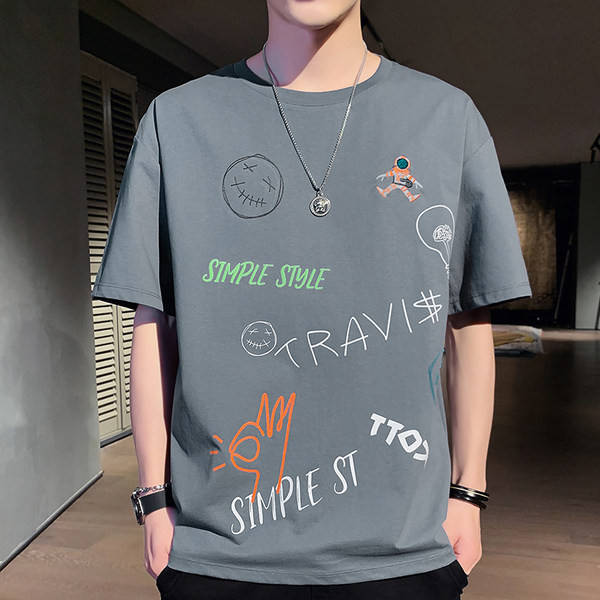 Tricou casual pentru bărbați cu inscripții și mâneci scurte