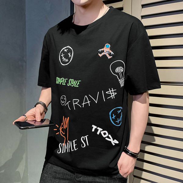 Tricou casual pentru bărbați cu inscripții și mâneci scurte