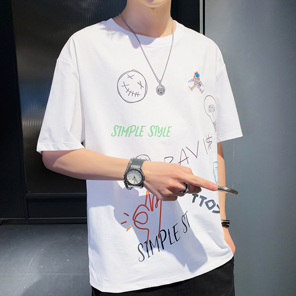 Tricou casual pentru bărbați cu inscripții și mâneci scurte