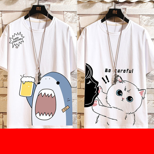 Casual ανδρικό μπλουζάκι με κοντά μανίκια και οβάλ λαιμόκοψη - πολλές εκτυπώσεις