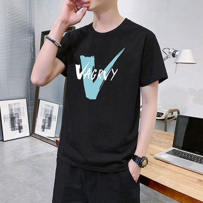 Tricou bărbătesc cu inscripție și decolteu oval