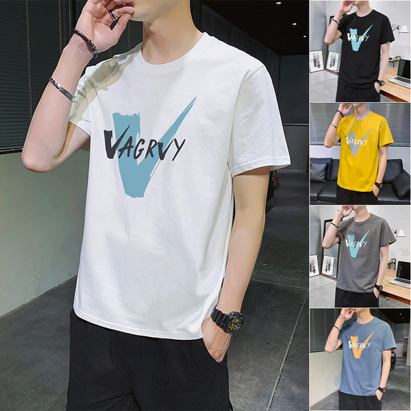 Tricou bărbătesc cu inscripție și decolteu oval