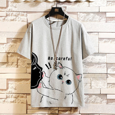 Нов модел мъжка широка тениска с щампа и къс ръкав 