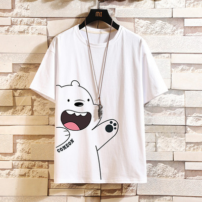 Нов модел мъжка широка тениска с щампа и къс ръкав 