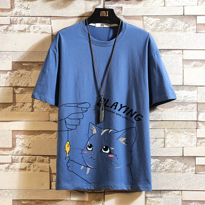 Нов модел мъжка широка тениска с щампа и къс ръкав 