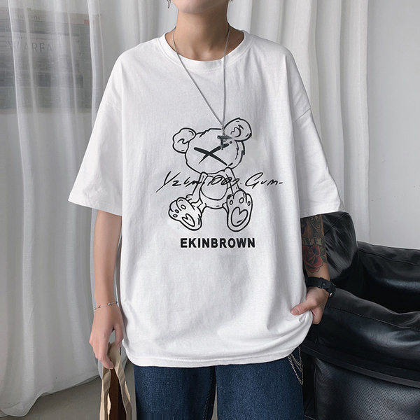 Tricou larg pentru bărbați, cu mâneci scurte și decolteu rotund