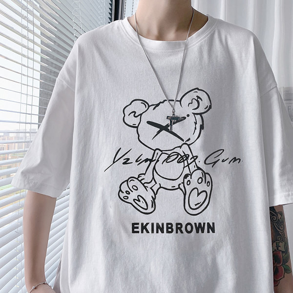 Tricou larg pentru bărbați, cu mâneci scurte și decolteu rotund