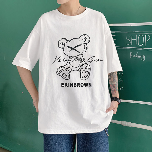 Tricou larg pentru bărbați, cu mâneci scurte și decolteu rotund