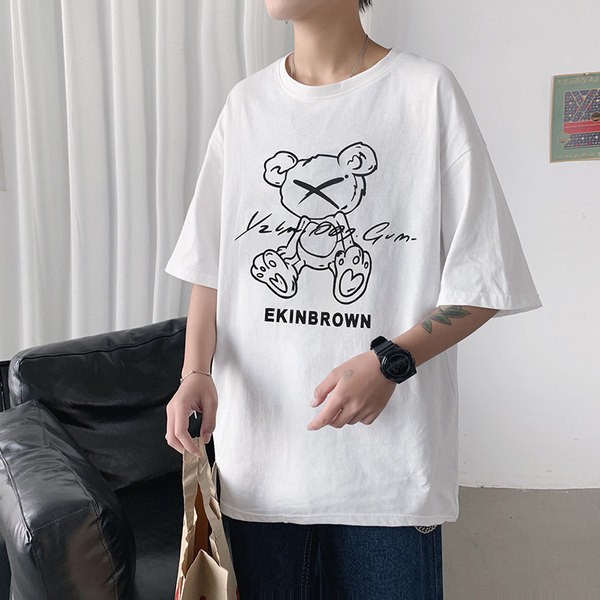 Tricou larg pentru bărbați, cu mâneci scurte și decolteu rotund