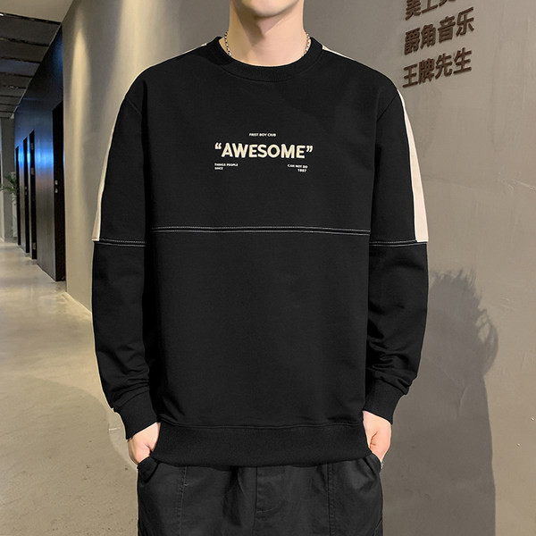 Bluză casual pentru bărbați cu inscripție și mâneci lungi