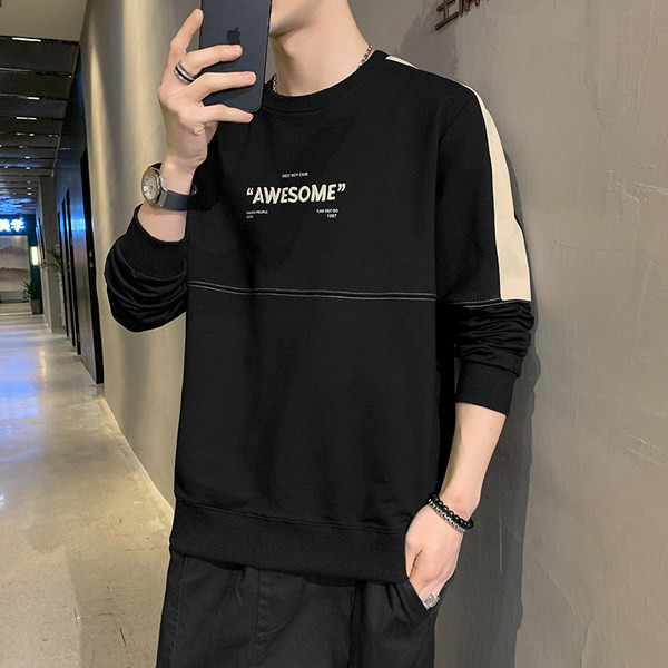 Bluză casual pentru bărbați cu inscripție și mâneci lungi