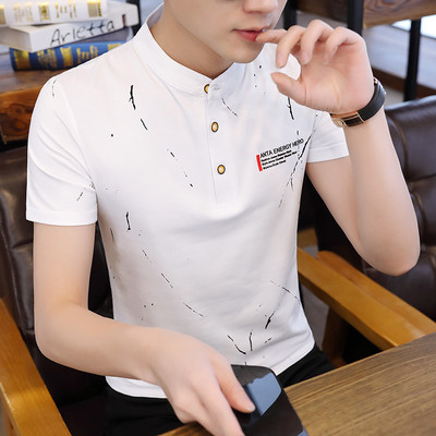 Ежедневна мъжка блуза с ниска яка и копчета