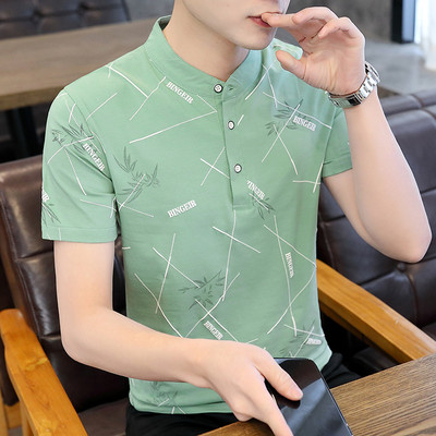 Ежедневна мъжка блуза с ниска яка и копчета