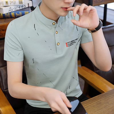 Ежедневна мъжка блуза с ниска яка и копчета