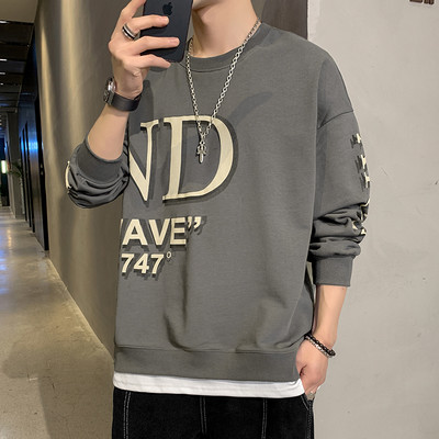 Ανδρική μπλούζα φαρδιά μοντέλο με επιγραφή και μακριά μανίκια