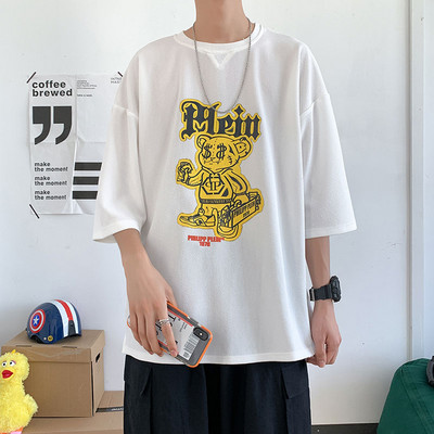 Tricou casual barbatesc cu decolteu oval si imprimeu