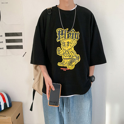 Tricou casual barbatesc cu decolteu oval si imprimeu