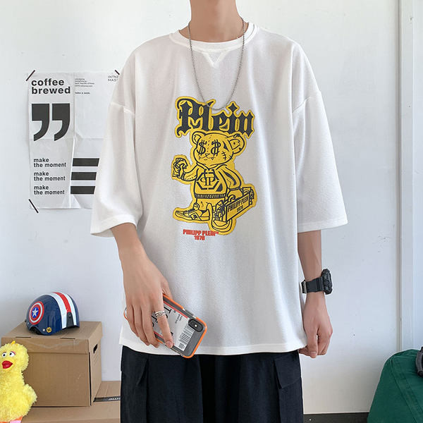 Tricou casual barbatesc cu decolteu oval si imprimeu