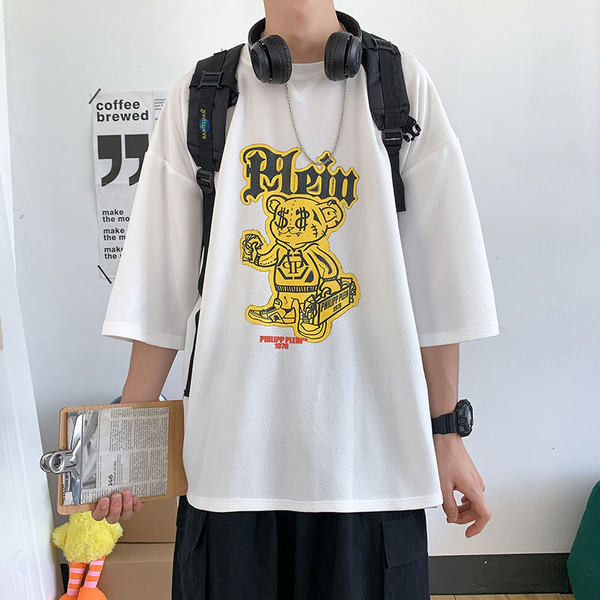 Tricou casual barbatesc cu decolteu oval si imprimeu