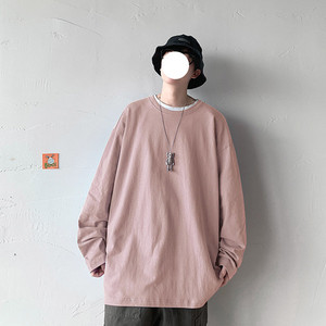 Bluză pentru bărbați de culoare uni cu decolteu oval și mâneci lungi