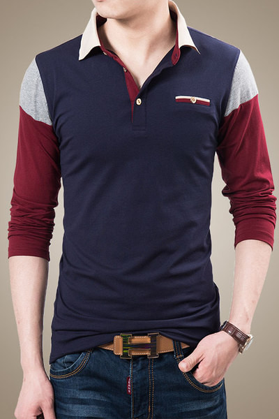 Bluză bărbătească de primăvară cu mâneci lungi și guler clasic