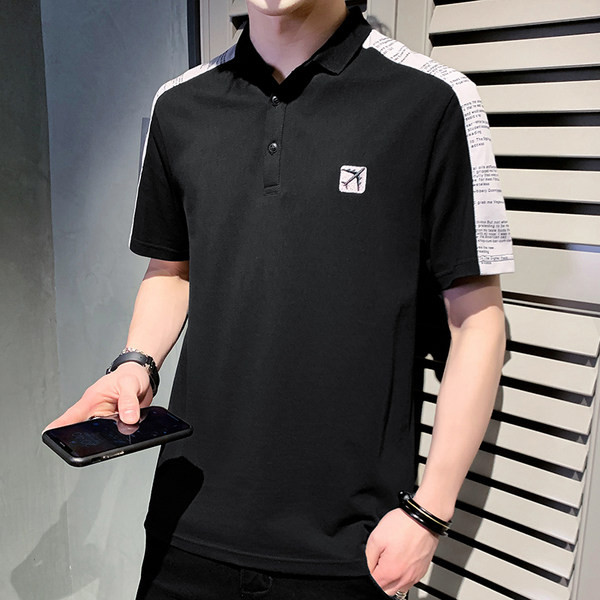 Tricou barbatesc cu broderie si guler clasic