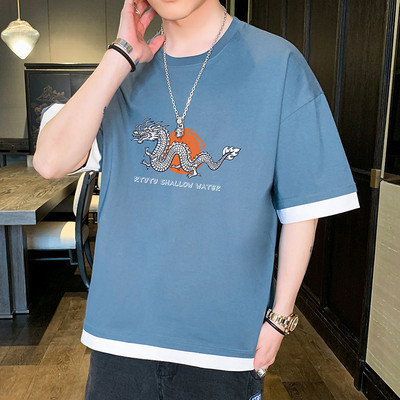 Tricou barbatesc model nou cu maneci scurte late si imprimeu