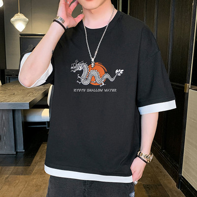 Tricou barbatesc model nou cu maneci scurte late si imprimeu