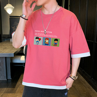 Tricou barbatesc model nou cu maneci scurte late si imprimeu