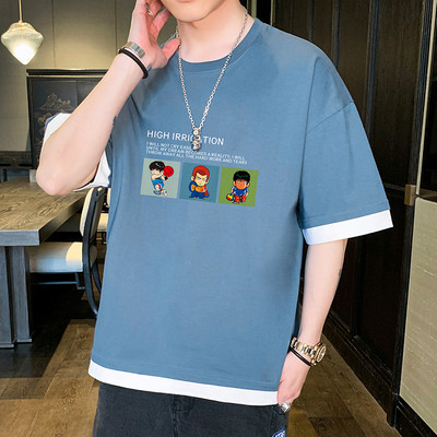 Tricou barbatesc model nou cu maneci scurte late si imprimeu