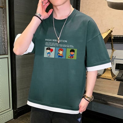 Tricou barbatesc model nou cu maneci scurte late si imprimeu