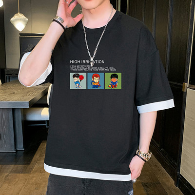 Tricou barbatesc model nou cu maneci scurte late si imprimeu