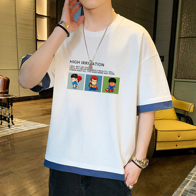 Tricou barbatesc model nou cu maneci scurte late si imprimeu