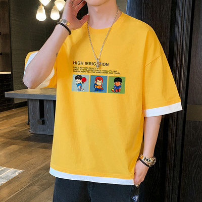 Tricou barbatesc model nou cu maneci scurte late si imprimeu