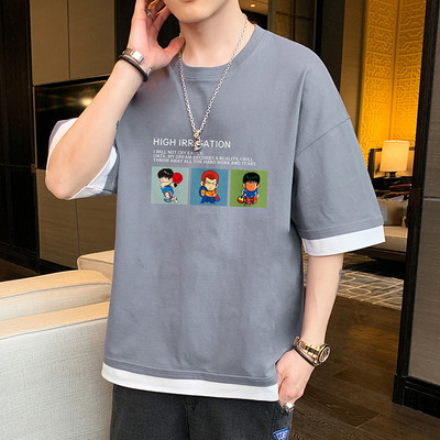 Tricou barbatesc model nou cu maneci scurte late si imprimeu