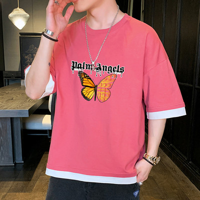 Tricou barbatesc model nou cu maneci scurte late si imprimeu